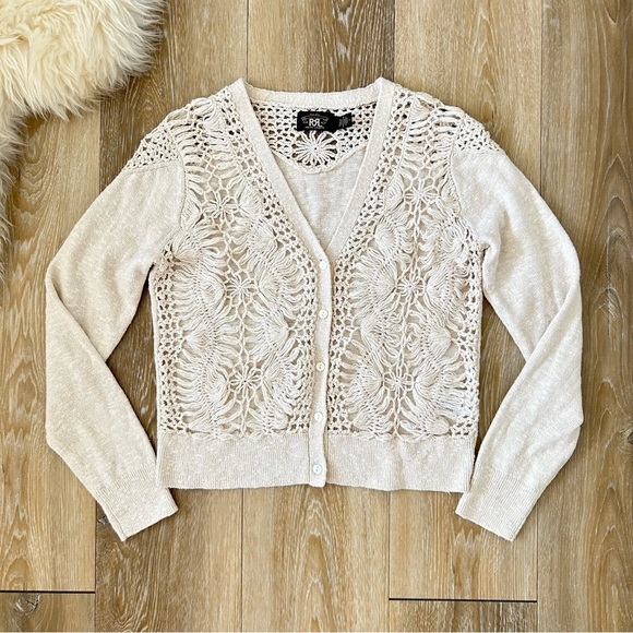 RRL Ralph Lauren Crochet-Paneled Cardigan - Picture 6 of 11